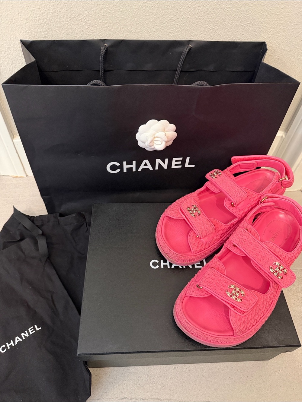 Chanel pink Velcro daddy sandals